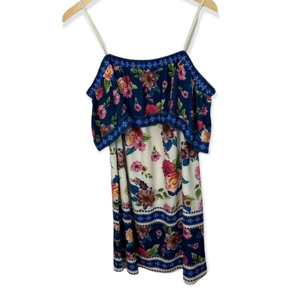Blue Rain Floral Print Off The Shoulder Ruffle Dress Size‎ Large Bohemian Boho L - Picture 3 of 9